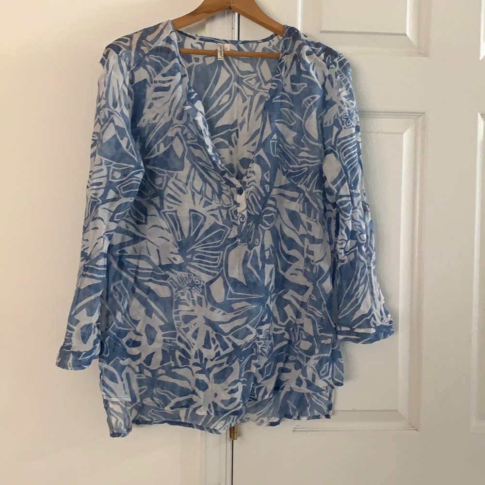 Sheer summer blouse blue and white